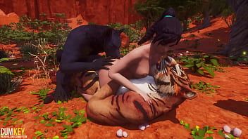Reproduzir Furry engravidar uma cadela sexy | monstro grande galo | Vida selvagem pornô 3d