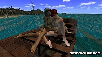 Afspelen Foxy 3D lesbische babe wordt gelikt op een boot