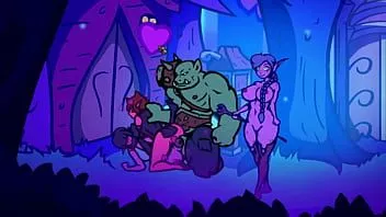 Jouer World of warcraft fille elfique chaude suce profondément une énorme bite de futas orc