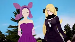 Afspelen Pokemon-orgie: Cynthia & Fantina's XXX trio met grote tieten en borsten