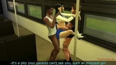 play Sims 4: selvaggio trio universitario giapponese sui trasporti pubblici - palpato e scopato