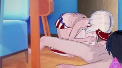 Jouer Énormes seins hentai babe devient excitée avec une grande bite: pipe, branlette et action éjacule