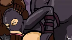 चलाएँ भेस में बस्टी हेंताई माँ एनिमेटेड टून्स के साथ एक जंगली ब्लैक कॉक गैंगबैंग का आनंद लेती है